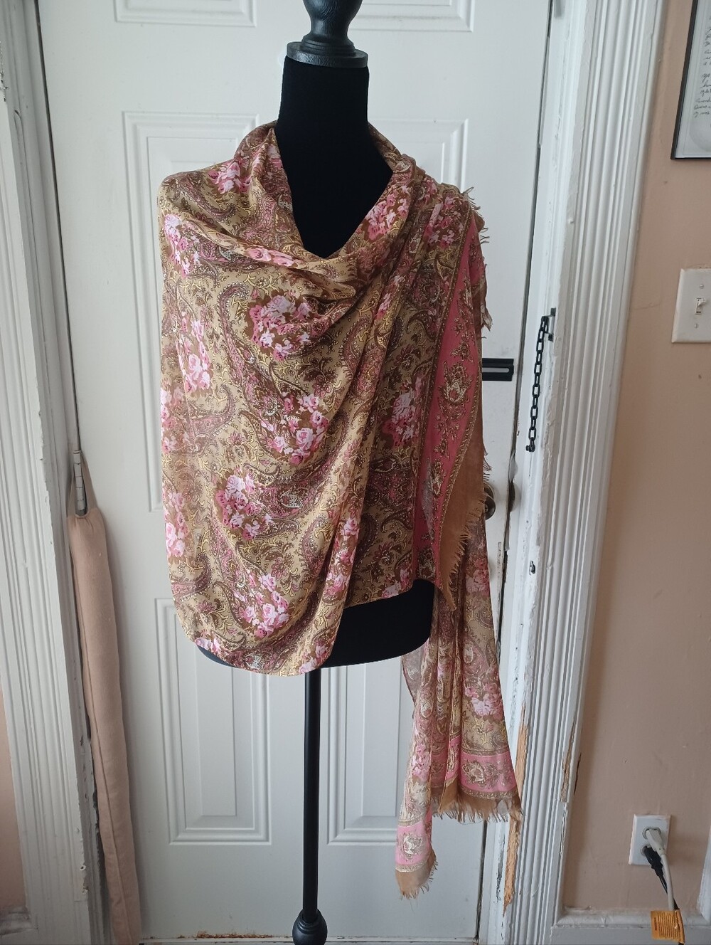 Pink & Gold Paisley Floral Wrap Scarf